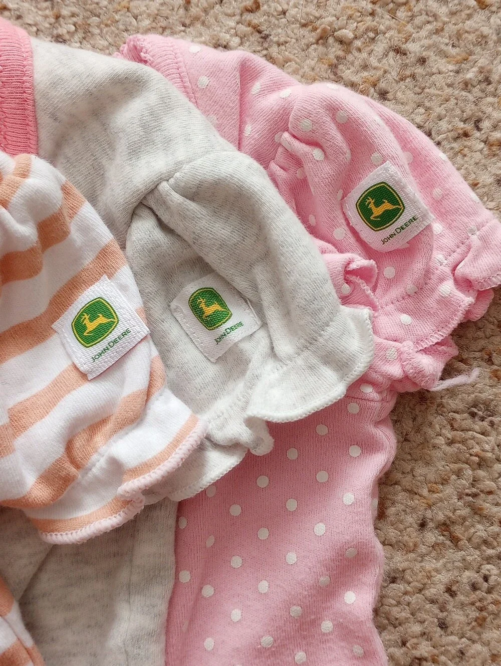 John Deere Baby Girl Onesies Pig Chicken Horses Pink Stripes Polka Dot Cute Farm